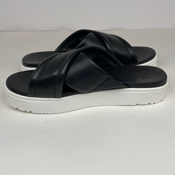 New Women’s UGG Black Zayne Crossband Platform Leather Slide Ons Size 9 - Picture 6 of 12